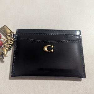Coach Black Card Holder with Gold Accent